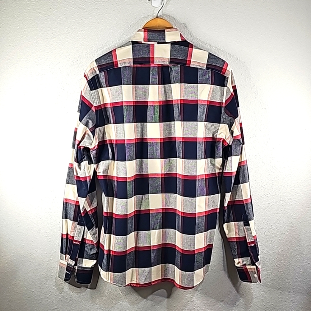 J. Crew Factory Mens Shirt Size L Blue White Plaid Slim Fit Button-Down - Picture 3 of 7